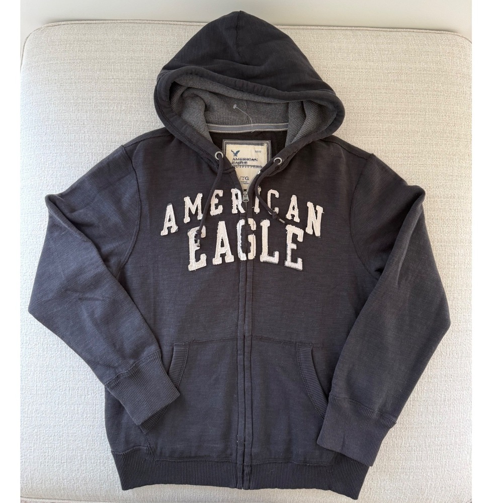 Y2K Style American Eagle Outfitters‎ Zip Up Hoodie Mens XL Distressed Skater